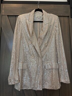 Rails & Rose Sequin Double-Breasted Blazer in Champagne
